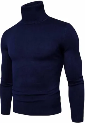 Mens Ribbed Slim Fit Knitted Turtleneck Pullover Sweater Classic Stretch Long Sleeve Basic Casual Solid Jumper Tops
