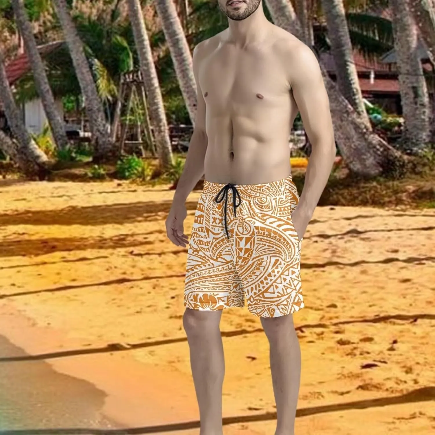 Mens Samoa Hawaii Swim Trunks Quick Dry Polynesian Tribal Tatau Swim Shorts with Mesh Lining
