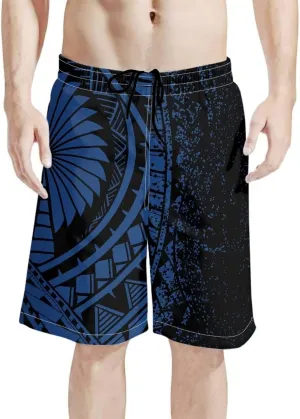 Mens Samoa Puletasi Polynesian Tribal Tonga Swim Trunks Quick Dry Board Shorts with Mesh Lining