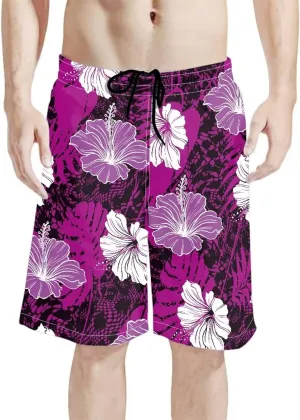 Mens Samoa Puletasi Polynesian Tribal Tonga Swim Trunks Quick Dry Board Shorts with Mesh Lining
