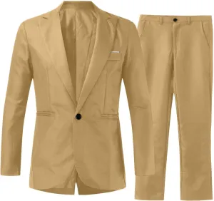 Men's Slim Fit 3 Piece Suit Two Button Solid Single Breasted Notch Lapel Tuxedo Set for Party, Wedding and Business