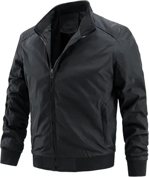 Men's Stand Collar Windproof Windbreaker Lightweight Sportwear Bomber Jackets Full Zip Casual Padded Coats