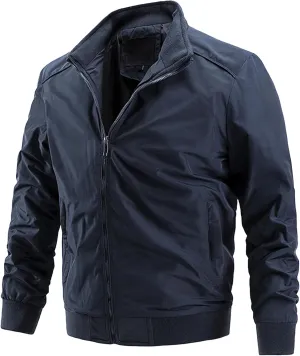 Men's Stand Collar Windproof Windbreaker Lightweight Sportwear Bomber Jackets Full Zip Casual Padded Coats