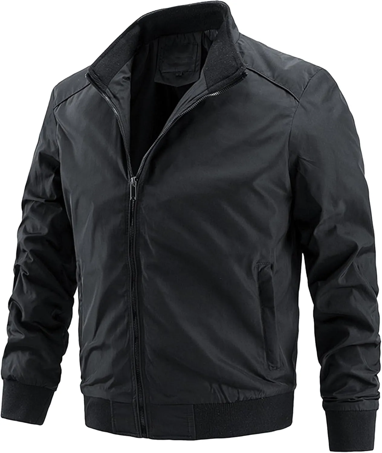 Men's Stand Collar Windproof Windbreaker Lightweight Sportwear Bomber Jackets Full Zip Casual Padded Coats