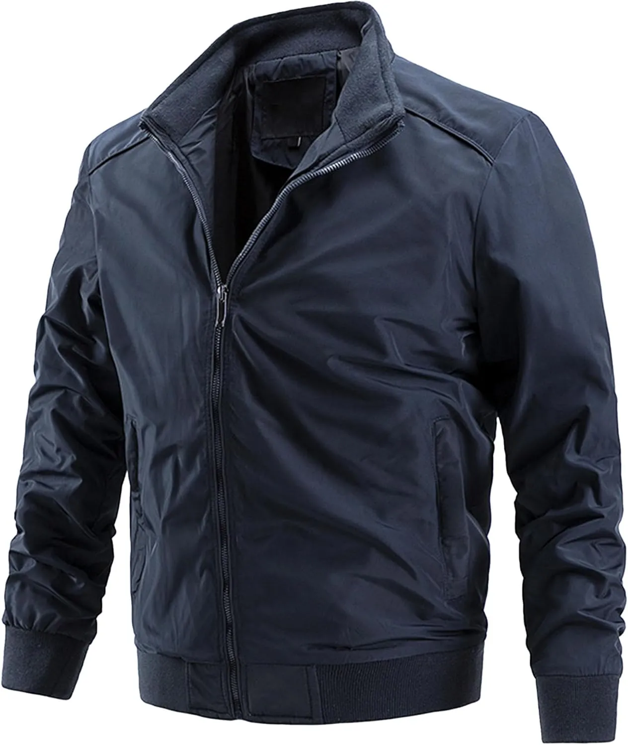 Men's Stand Collar Windproof Windbreaker Lightweight Sportwear Bomber Jackets Full Zip Casual Padded Coats