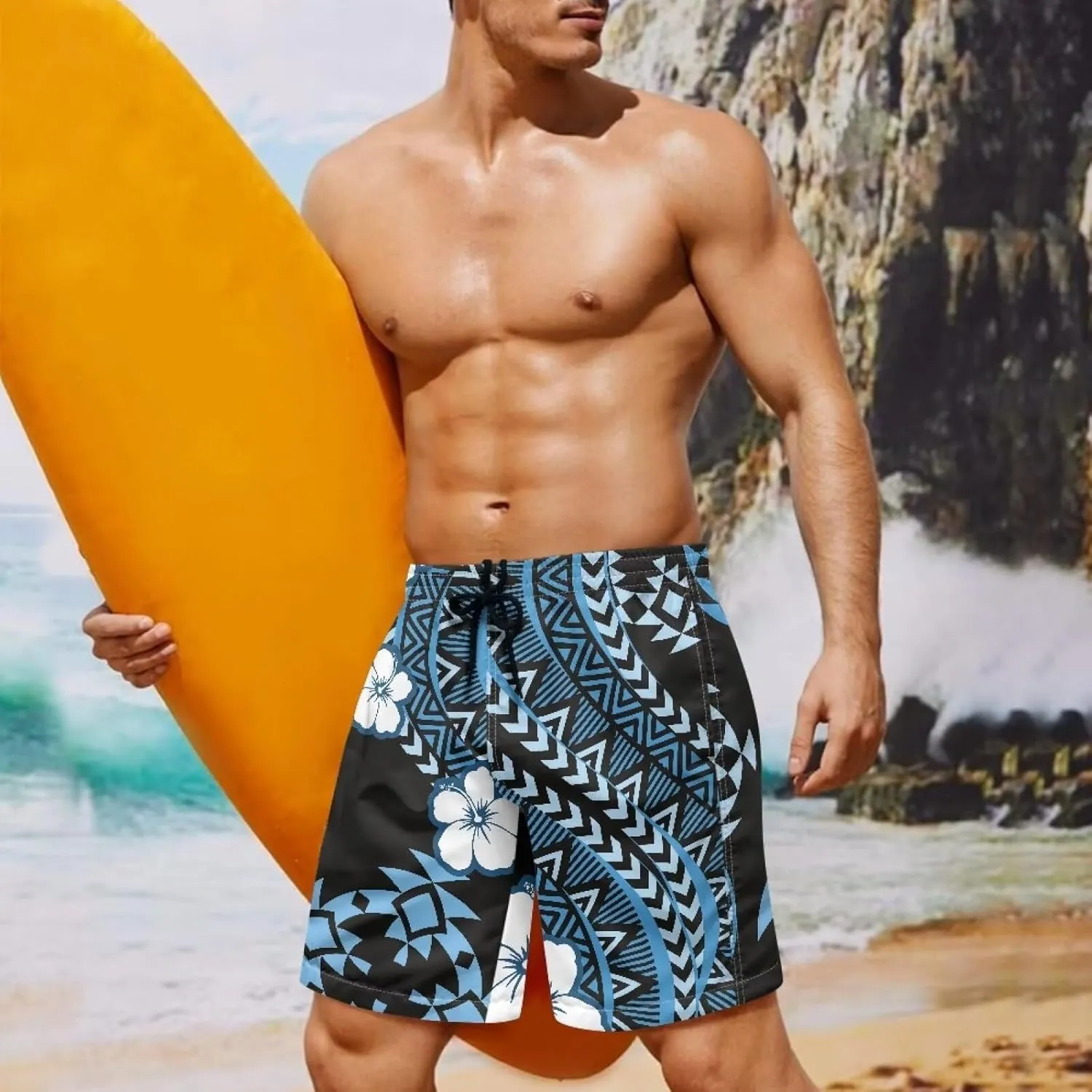 Mens Tonga Samoan Hawaiian Polynesian Swim Trunks Beachwear Sports Running Swim Board Shorts Quick Dry