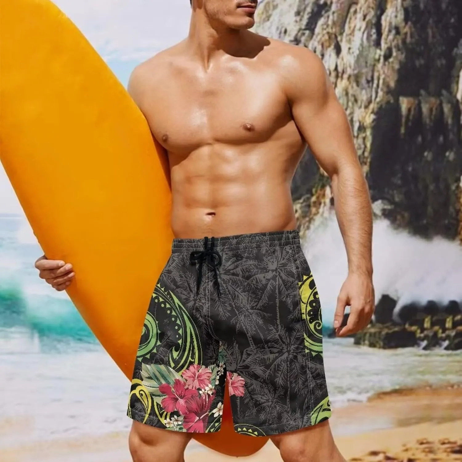 Mens Tonga Samoan Hawaiian Polynesian Swim Trunks Beachwear Sports Running Swim Board Shorts Quick Dry