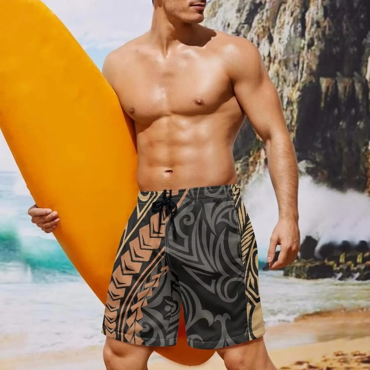 Mens Tonga Samoan Hawaiian Polynesian Swim Trunks Beachwear Sports Running Swim Board Shorts Quick Dry