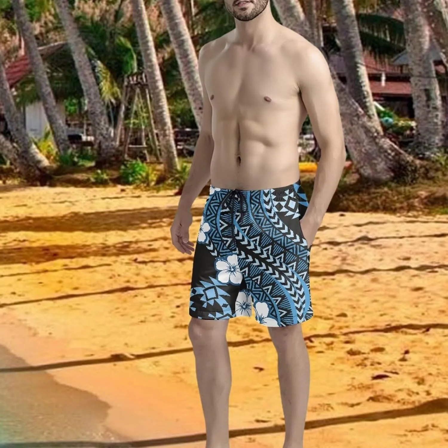 Mens Tonga Samoan Hawaiian Polynesian Swim Trunks Beachwear Sports Running Swim Board Shorts Quick Dry