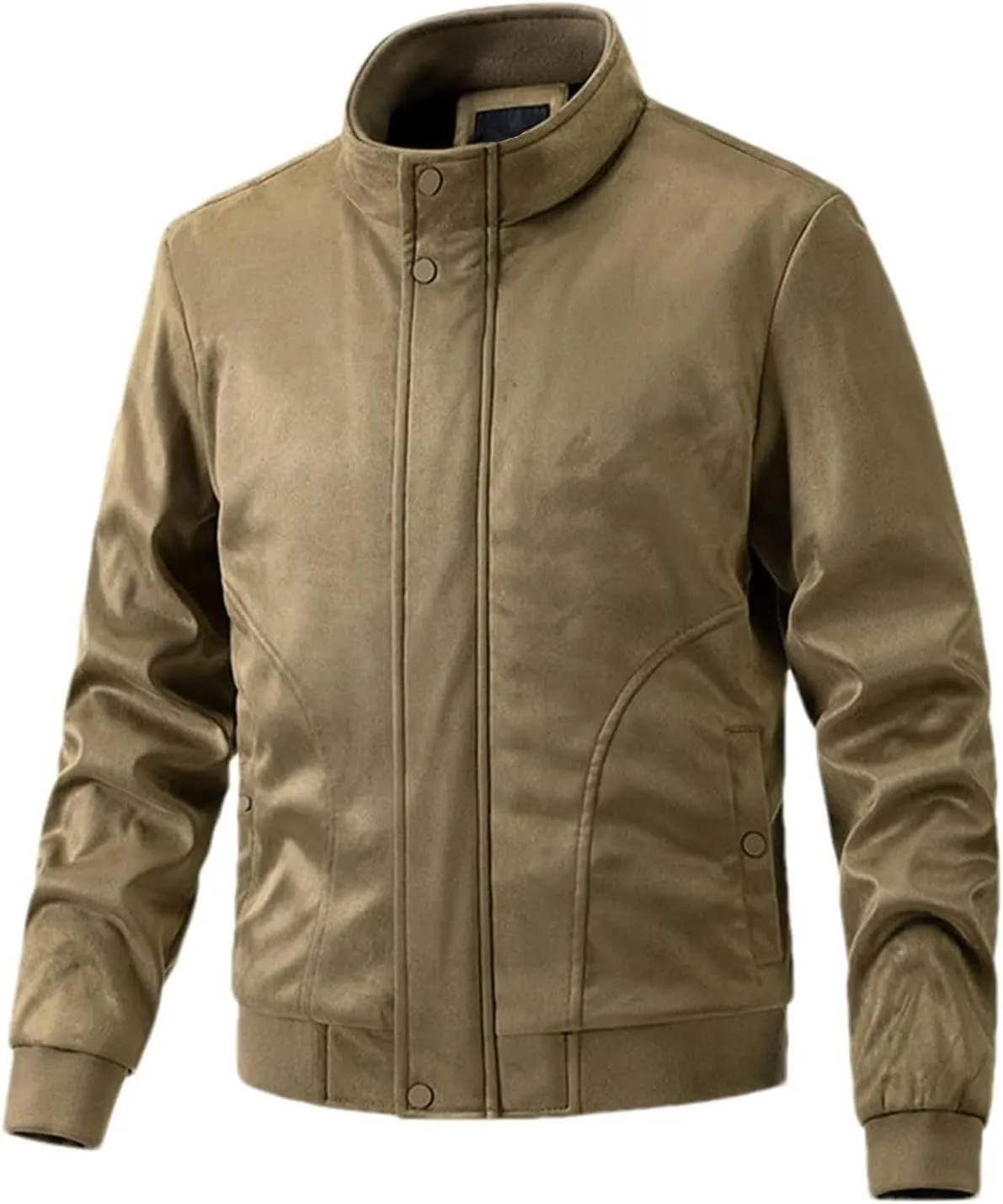 Men's Vintage Fleece Jackets Stand Collar Sherpa Lined Winter Coats Windproof Bomber Casual Jackets with Pocket