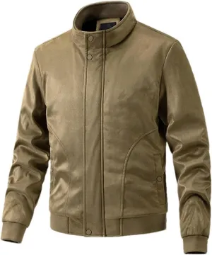 Men's Vintage Fleece Jackets Stand Collar Sherpa Lined Winter Coats Windproof Bomber Casual Jackets with Pocket