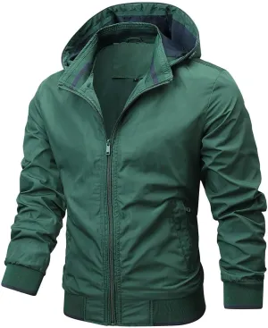 Mens Windproof Jacket Zip Up Hooded Waterproof Windbreakers Loose Lightweight Coats Raincoat Activewear for Hiking