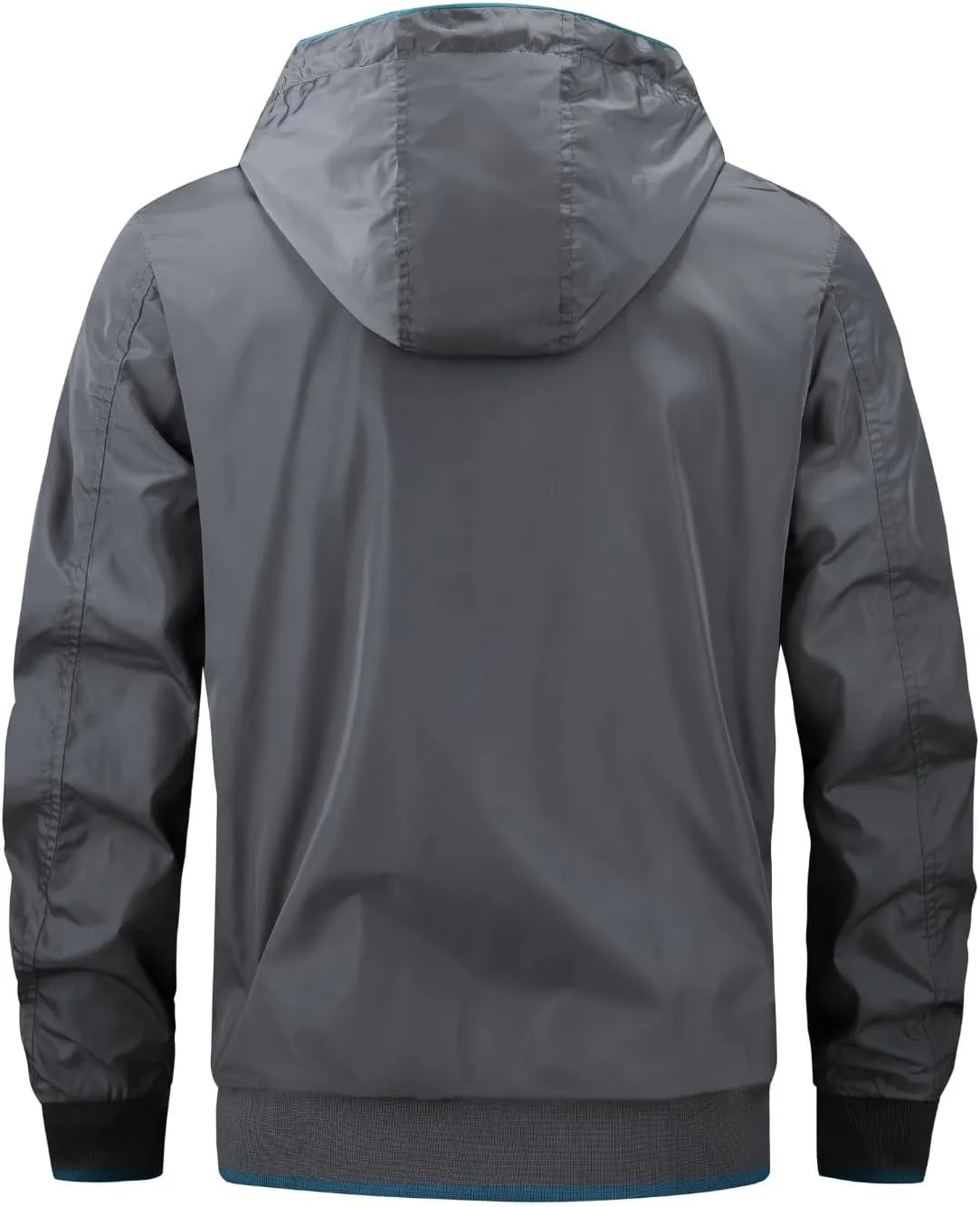 Mens Windproof Jacket Zip Up Hooded Waterproof Windbreakers Loose Lightweight Coats Raincoat Activewear for Hiking