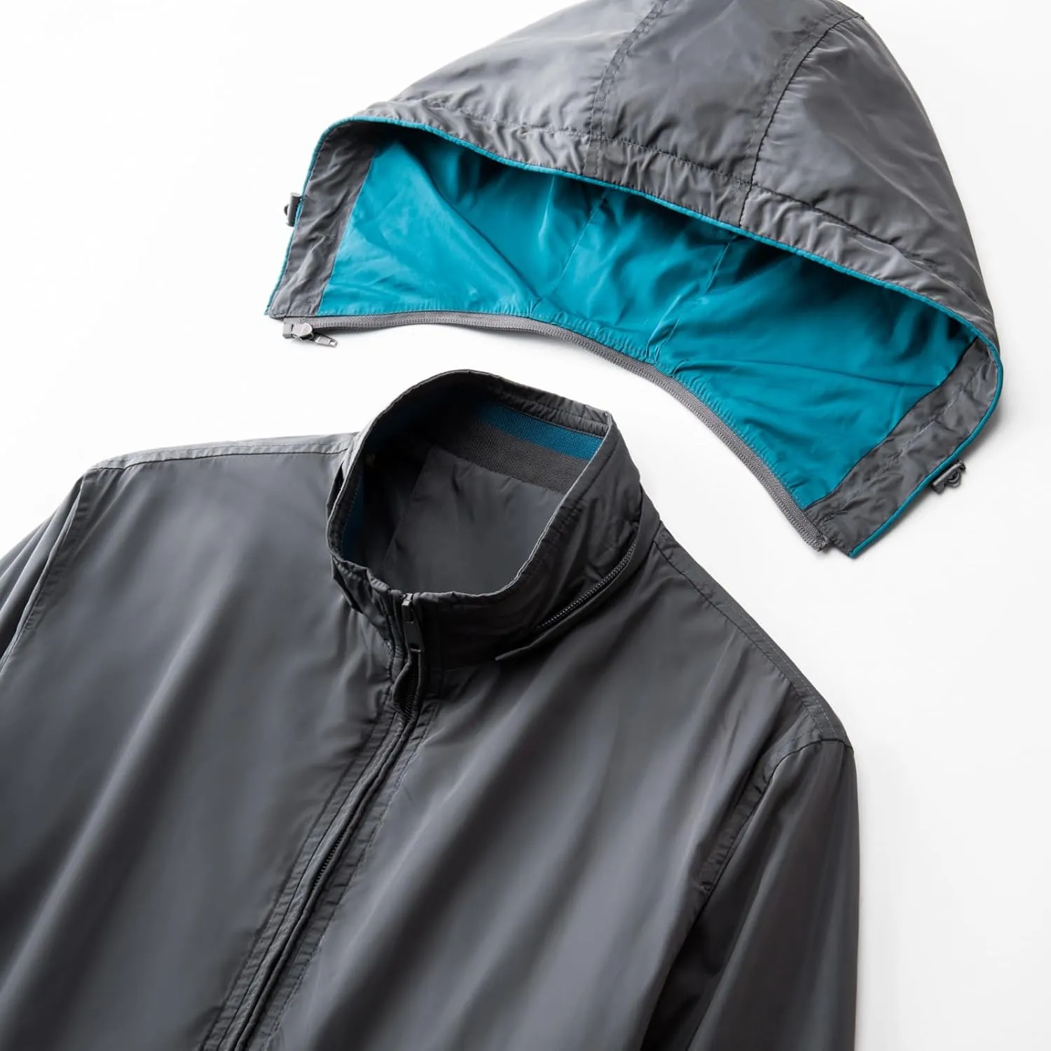 Mens Windproof Jacket Zip Up Hooded Waterproof Windbreakers Loose Lightweight Coats Raincoat Activewear for Hiking