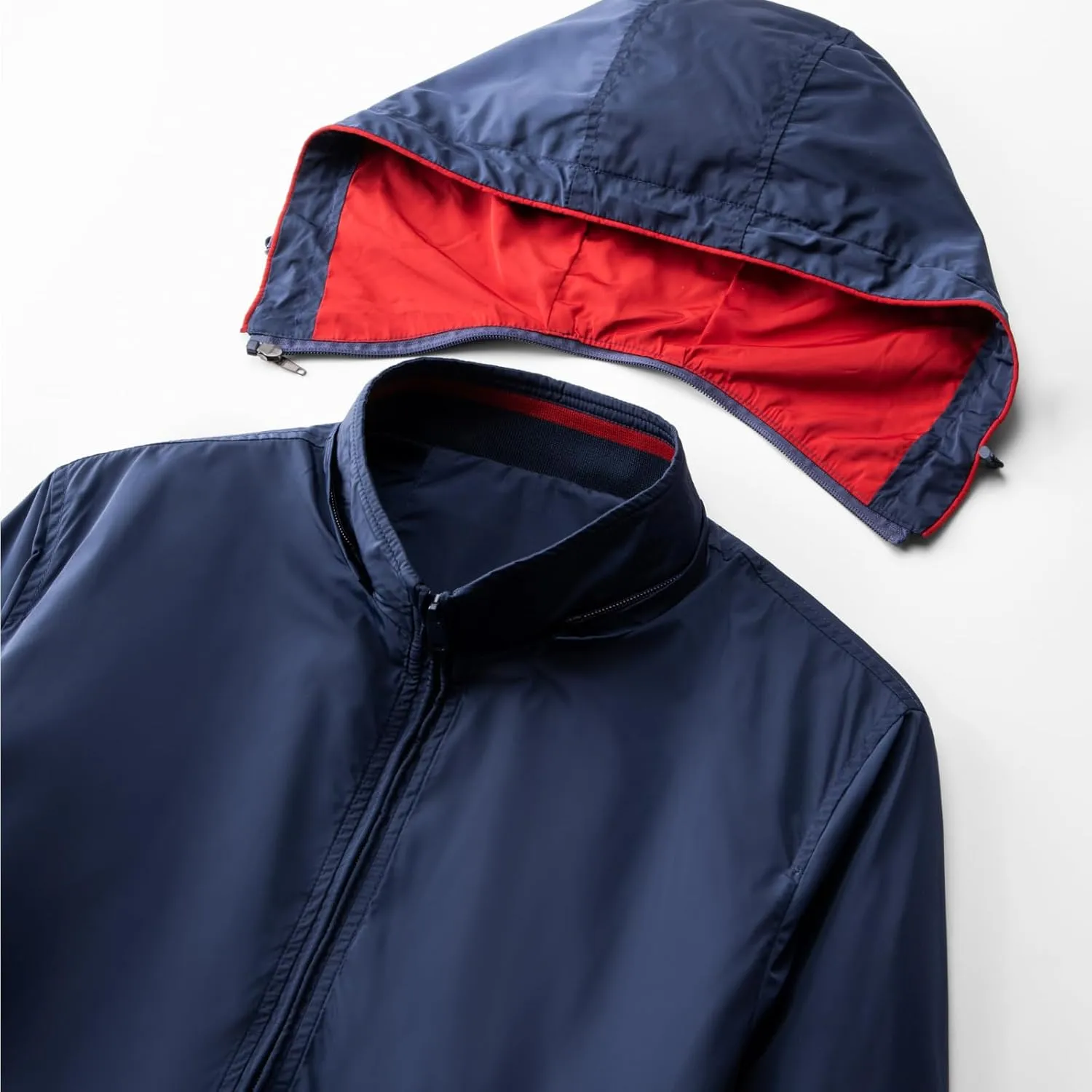 Mens Windproof Jacket Zip Up Hooded Waterproof Windbreakers Loose Lightweight Coats Raincoat Activewear for Hiking