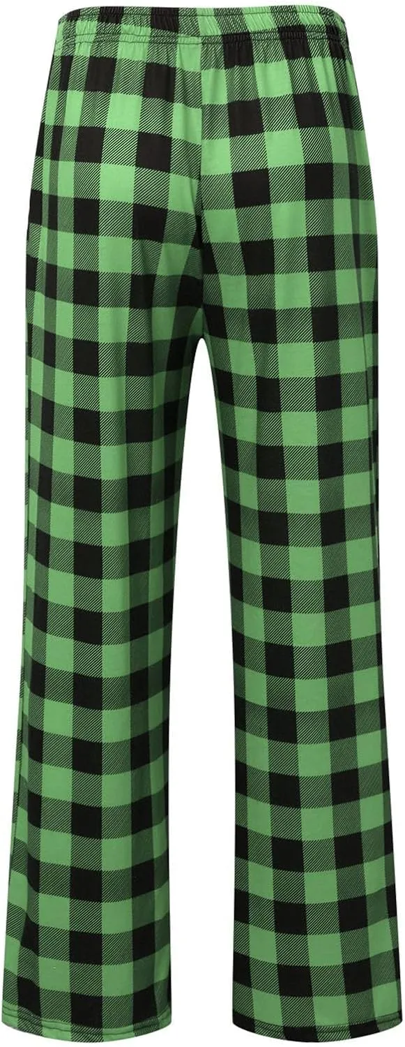 Mens Womens Plaid Pajama Pants Unisex Sleep Lounge Pants Soft PJ Bottoms Plaid Pajama Sweatpants with Pockets