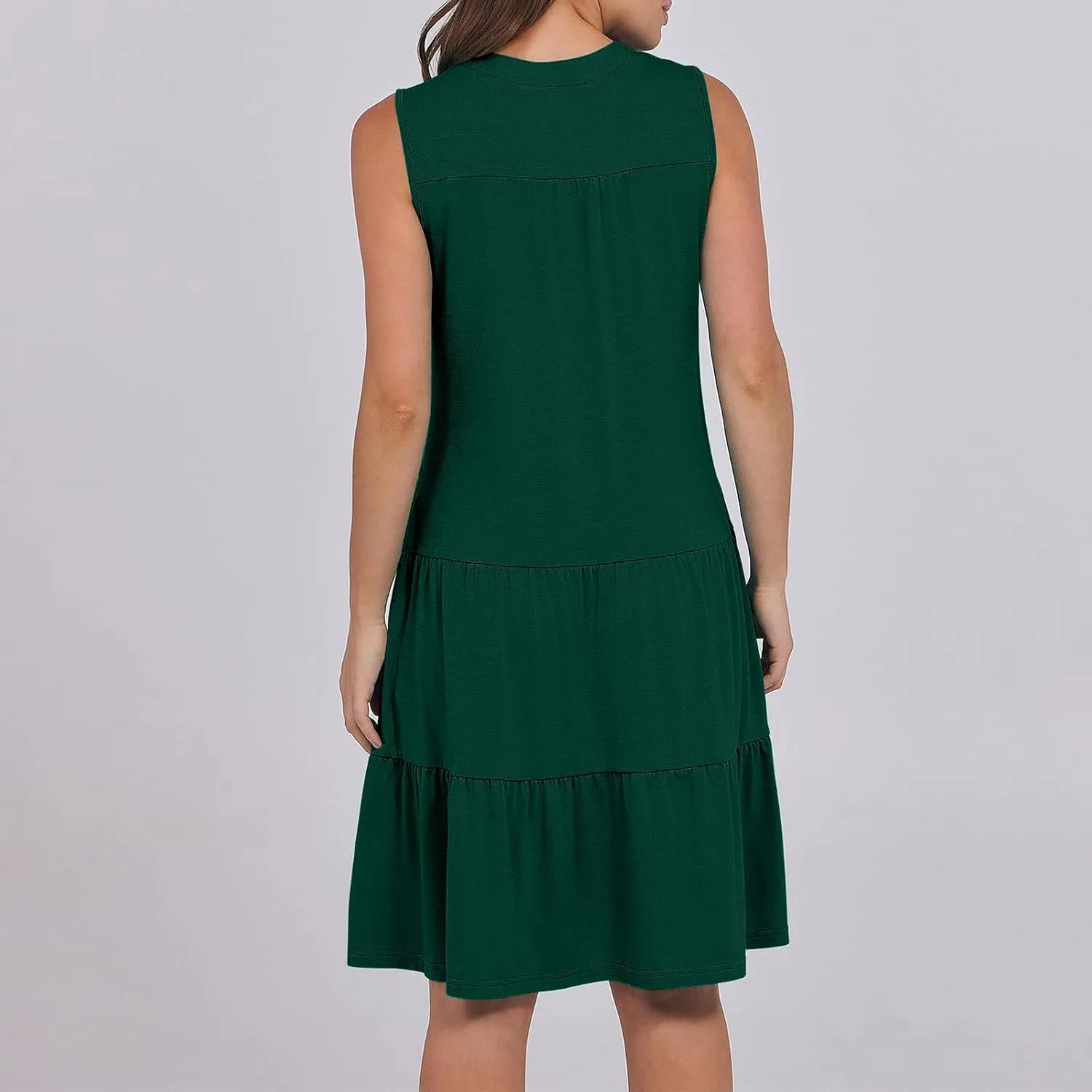 Midi Dress for Women Sleeveless V Neck Tiered Summer Dresses Flowy Swing Sundress Boho Beach Vacation Dress