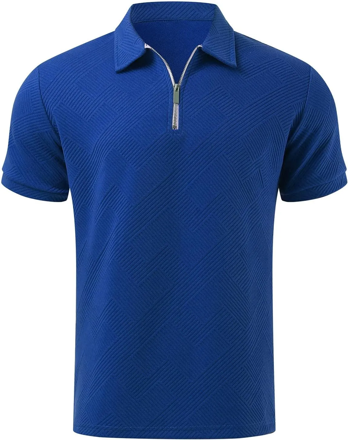 Miyaomn 2 Piece Summer Cotton Jacquard Golf Matching Set for Men Lapel V Neck Zipper Polo Shirt and Shorts Workout Tracksuits