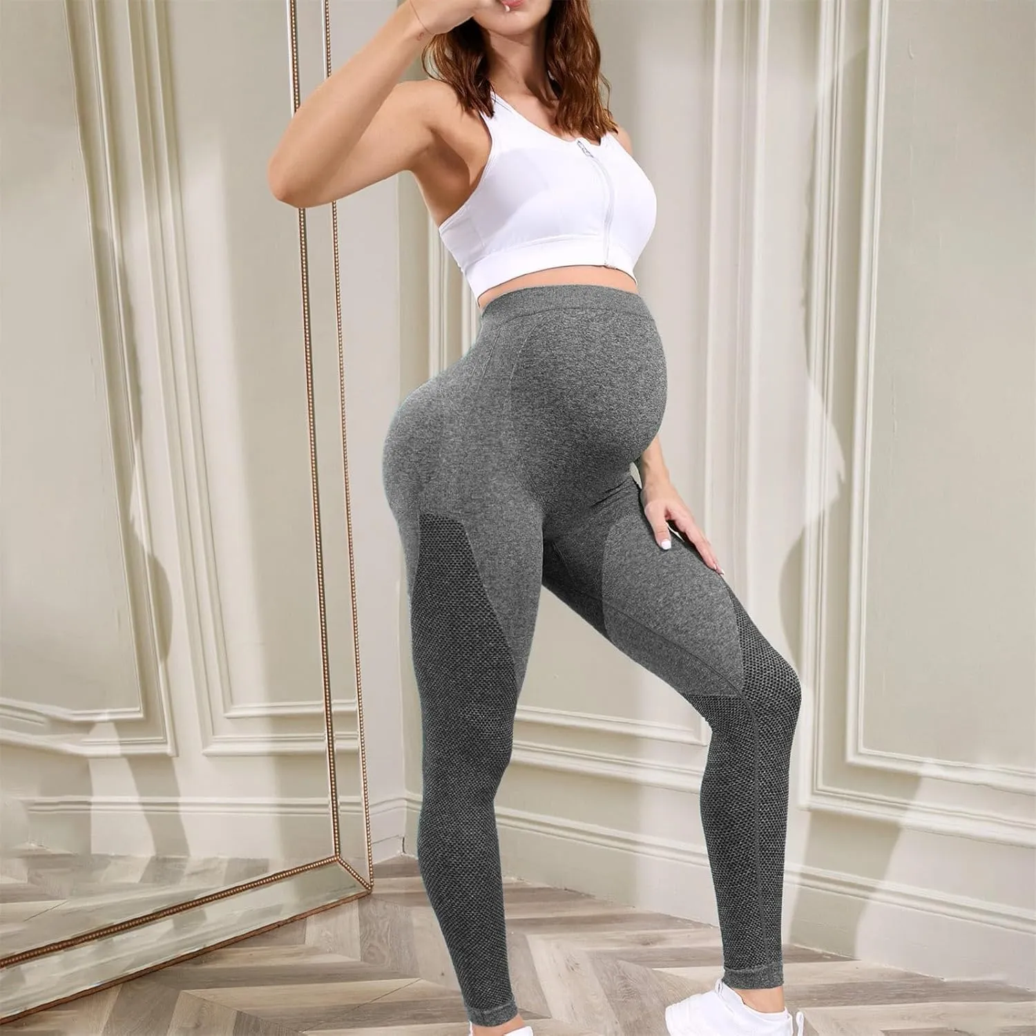 Miyaomn Womens Athletic Soft Maternity Leggings Over The Belly Non-See-Through Workout Pregnancy Yoga Pants Activewear Tights