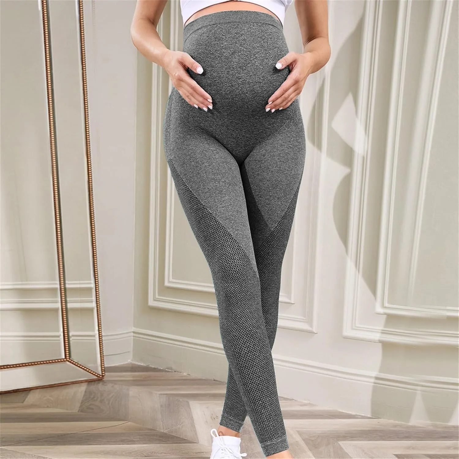 Miyaomn Womens Athletic Soft Maternity Leggings Over The Belly Non-See-Through Workout Pregnancy Yoga Pants Activewear Tights