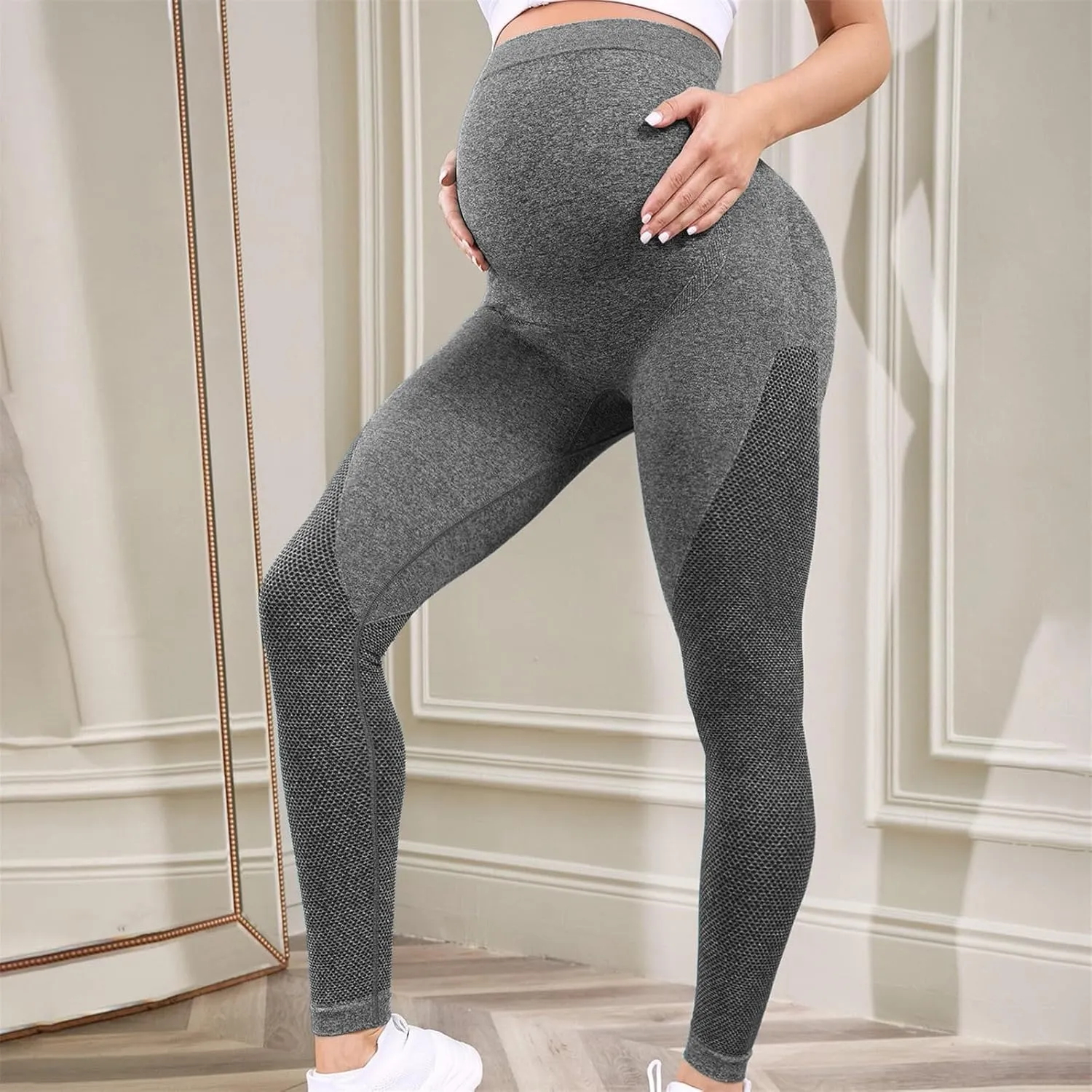 Miyaomn Womens Athletic Soft Maternity Leggings Over The Belly Non-See-Through Workout Pregnancy Yoga Pants Activewear Tights