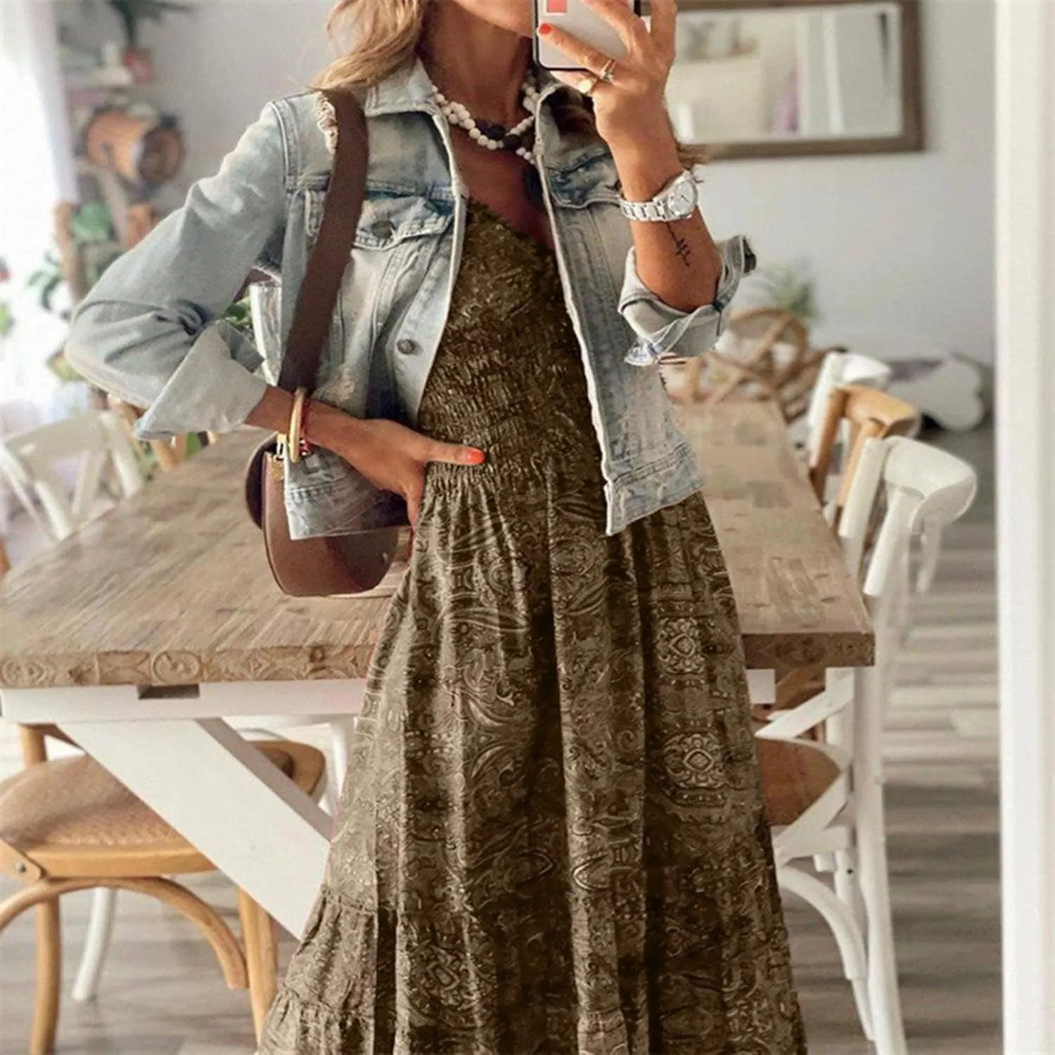 MRAFDGFB Plus Size Summer Dresses Women Short Sleeve Elegant Evening Dress Flower Sexy A Line Boho Homecoming Dresses (Coffee, L)