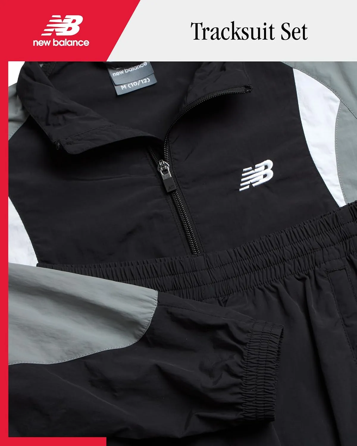 New Balance Boys' Tracksuit Set - 2 Piece Athletic Woven Track Jacket and Jogger Sweatpants Set for Boys (Sizes: 8-20)