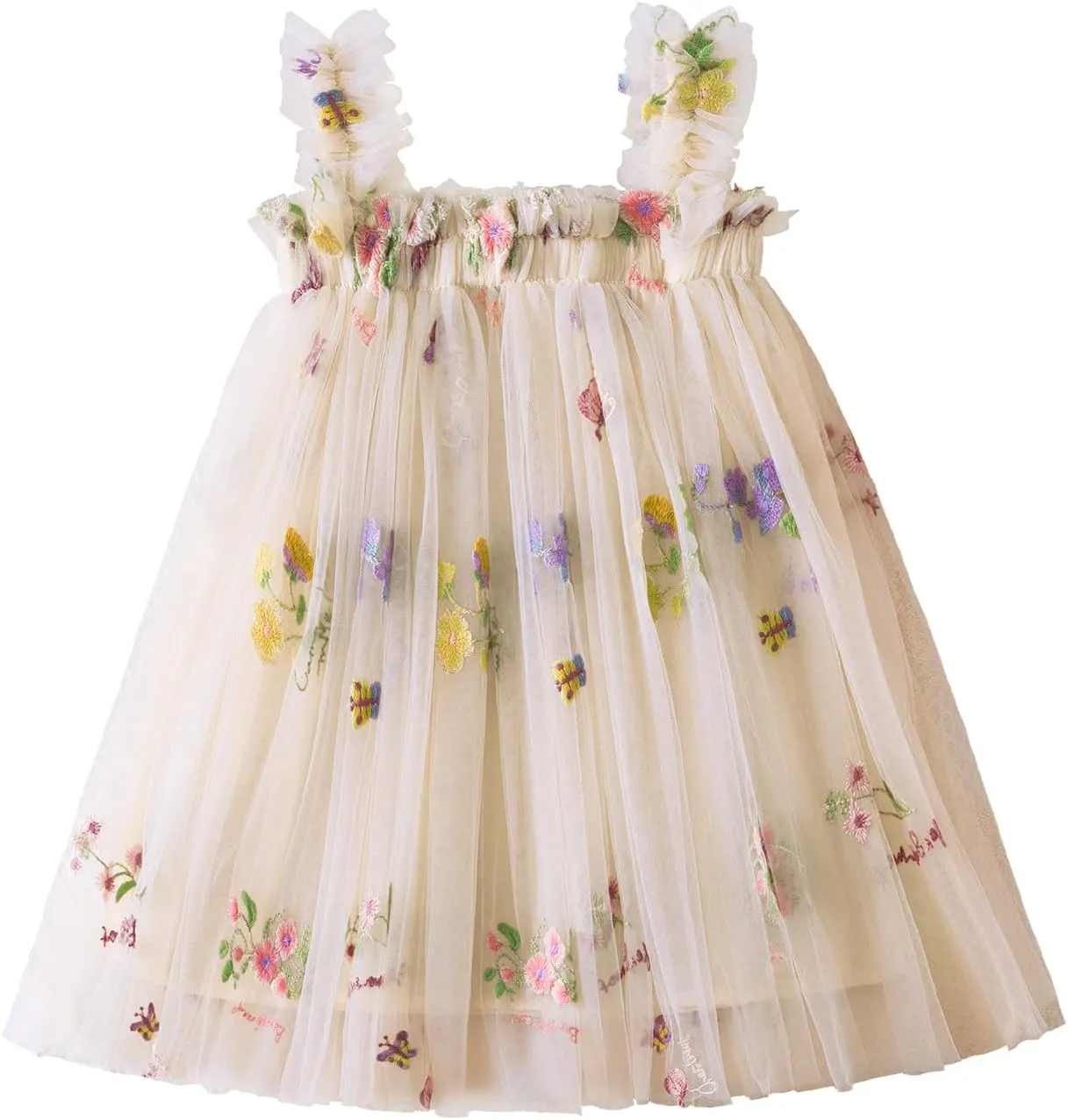 Nileafes Toddler Summer Dress Baby Girl Strap Floral A Line Dress Sleeveless Beach Butterfly Sundress for Toddler Girl