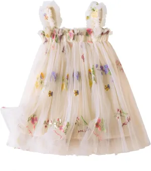 Nileafes Toddler Summer Dress Baby Girl Strap Floral A Line Dress Sleeveless Beach Butterfly Sundress for Toddler Girl
