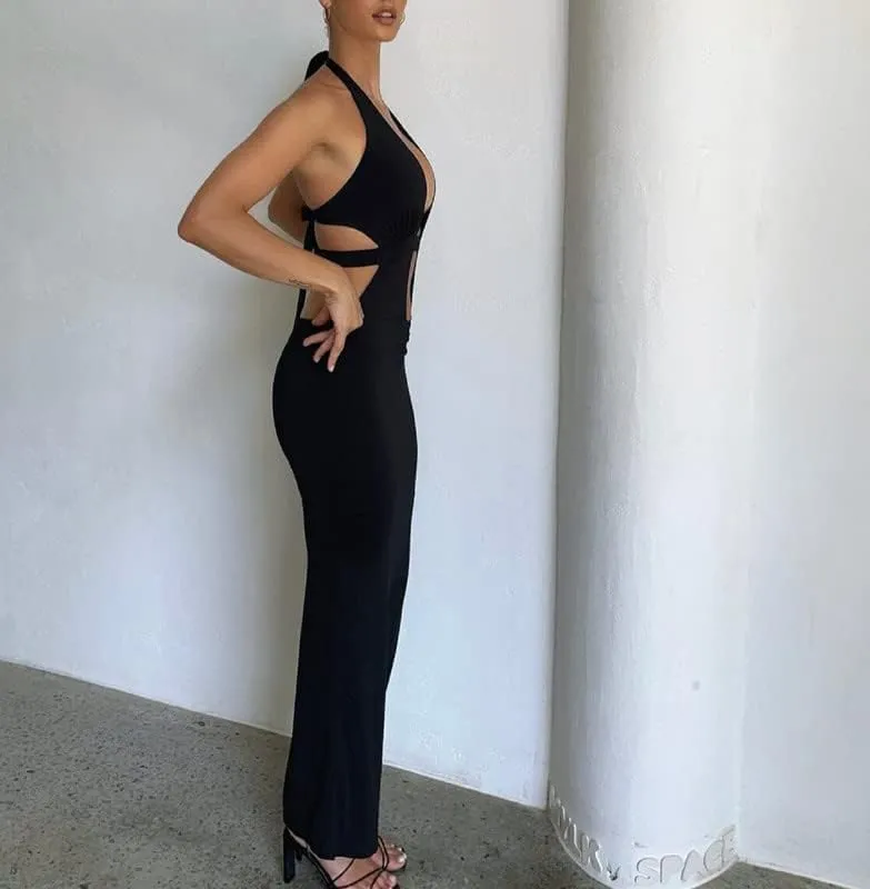 NUFIWI Sleeveless Backless Maxi Dress Open Back Slim Fit Long Dress Cut Out Bodycon Cocktail Dress Going Out Wear