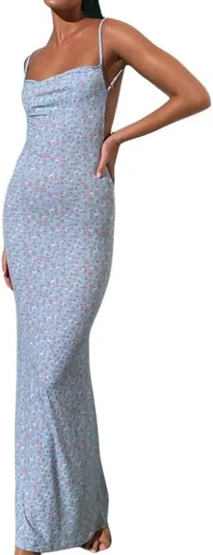 NUFIWI Sleeveless Backless Maxi Dress Open Back Slim Fit Long Dress Cut Out Bodycon Cocktail Dress Going Out Wear