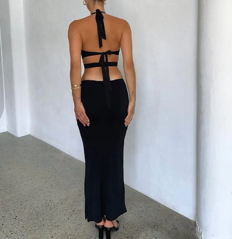 NUFIWI Sleeveless Backless Maxi Dress Open Back Slim Fit Long Dress Cut Out Bodycon Cocktail Dress Going Out Wear