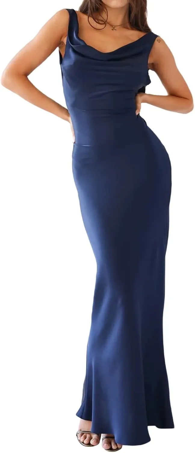 NUFIWI Sleeveless Backless Maxi Dress Open Back Slim Fit Long Dress Cut Out Bodycon Cocktail Dress Going Out Wear