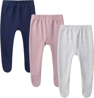 O2 BABY Organic Cotton Unisex Baby Jogger Pants, 3-Pack Pull-on Bottoms, Newborn Leggings