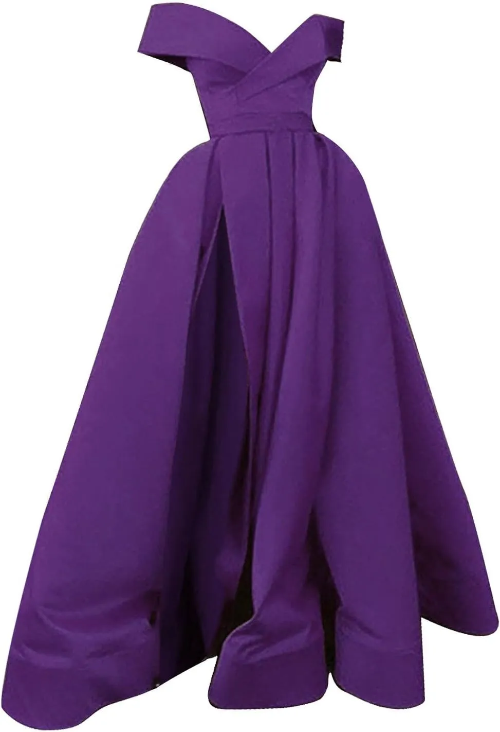 Off Shoulder Satin Prom Dresses Ball Gown Plus Size Formal A Line Dresses for Women Wedding Dress with Slit