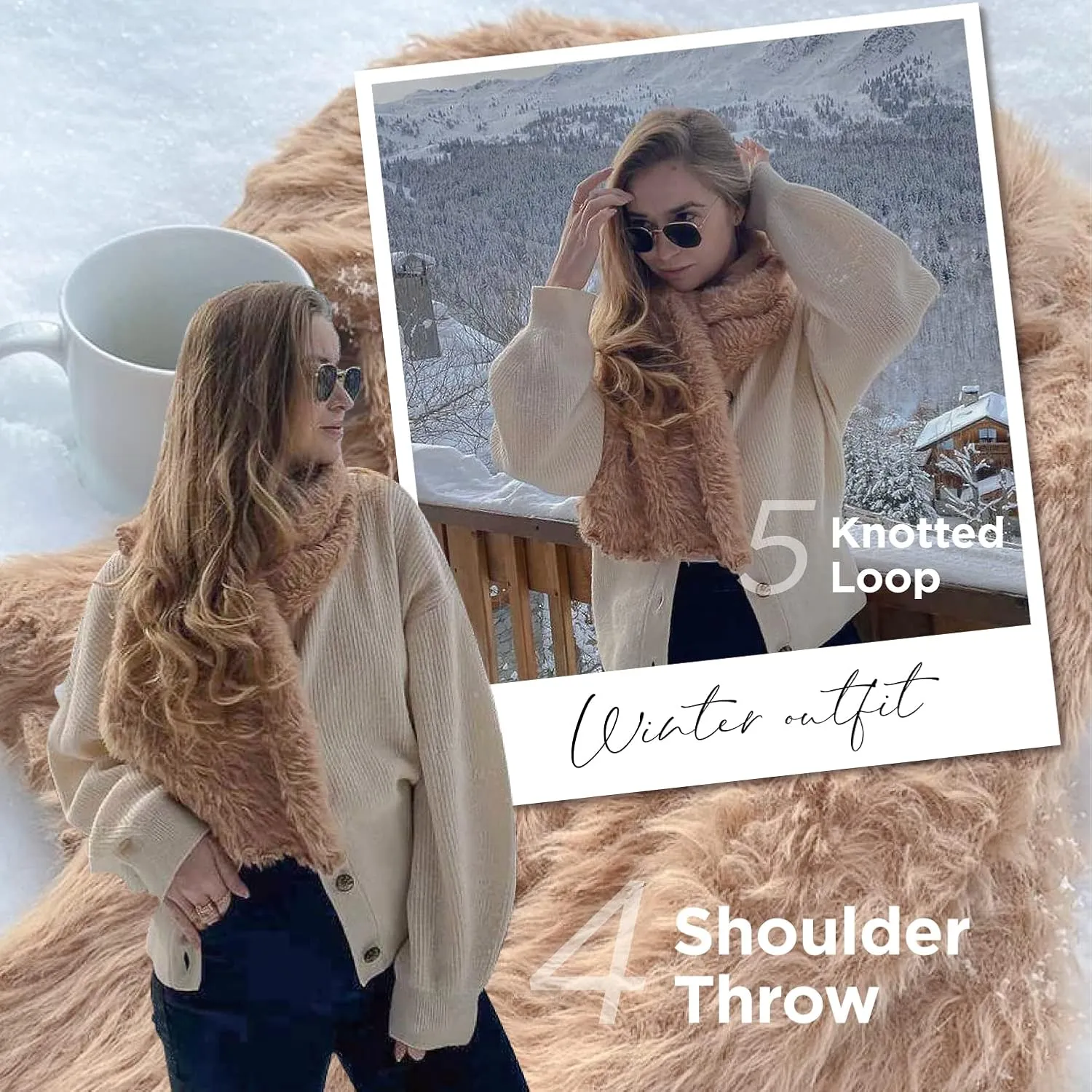 ONE Scarf: Faux Fur Infinity Scarfs or Shawl Wraps for Women Winter Warm, Soft & Fluffy Scarf in Gift Box