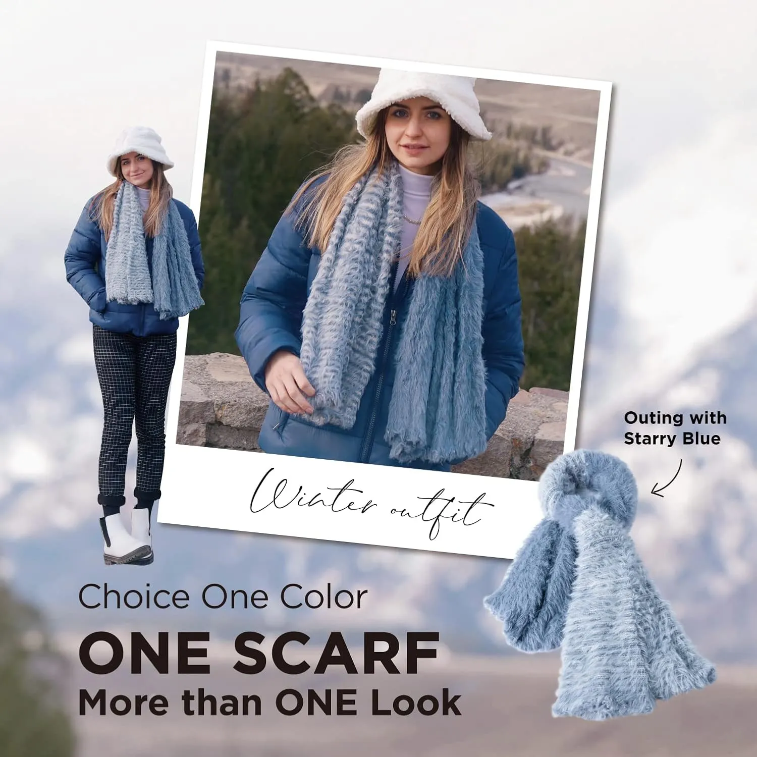 ONE Scarf: Faux Fur Infinity Scarfs or Shawl Wraps for Women Winter Warm, Soft & Fluffy Scarf in Gift Box