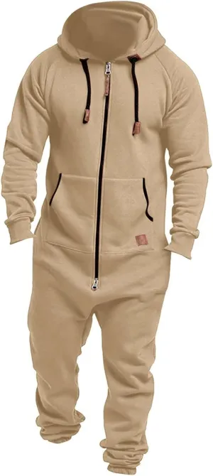 Onesies Men's Hooded Jumpsuit Zip Up One Piece Pajamas Workout Jogging Playsuit Jogger Sweatsuit Overall Romper