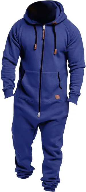 Onesies Men's Hooded Jumpsuit Zip Up One Piece Pajamas Workout Jogging Playsuit Jogger Sweatsuit Overall Romper