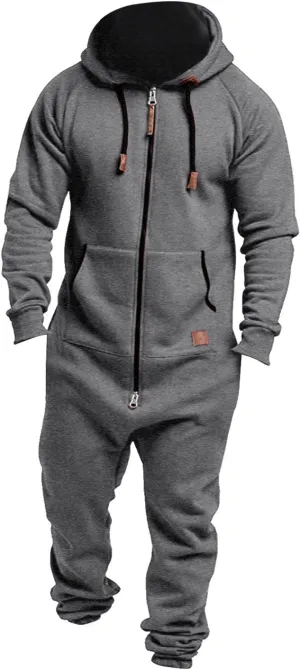 Onesies Men's Hooded Jumpsuit Zip Up One Piece Pajamas Workout Jogging Playsuit Jogger Sweatsuit Overall Romper
