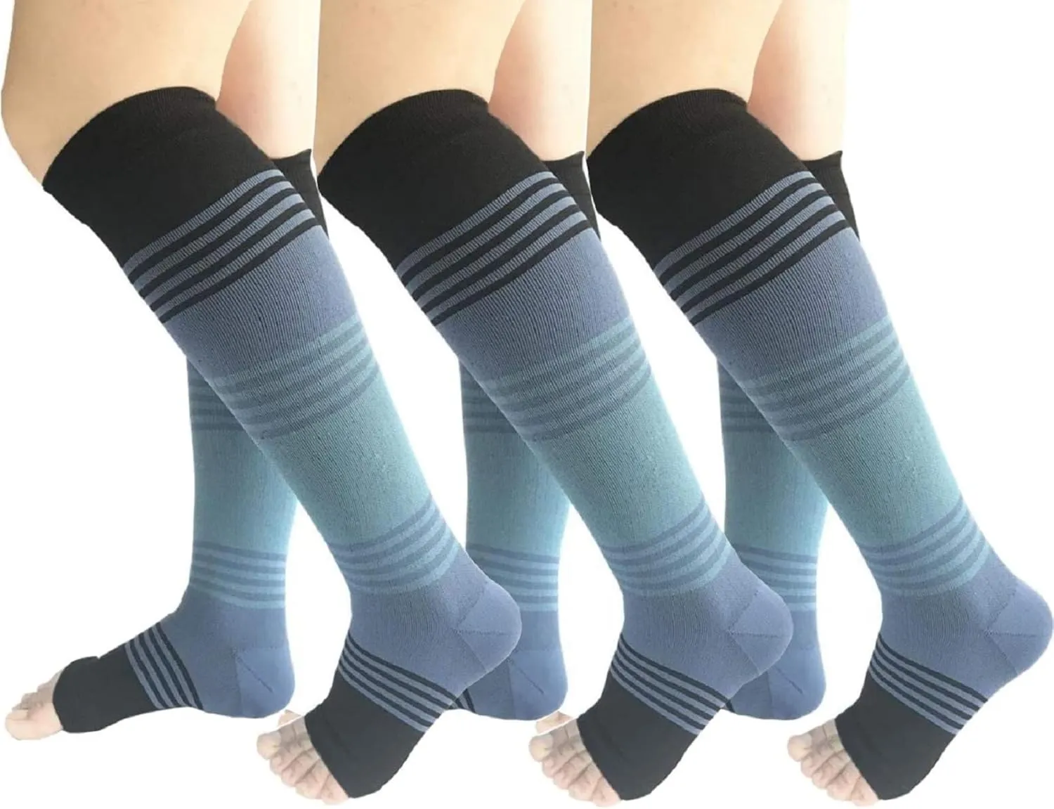Open Toe Compression Socks 3 Pairs 20-25mmHg Toeless Graduated Compression Socks Sleeve