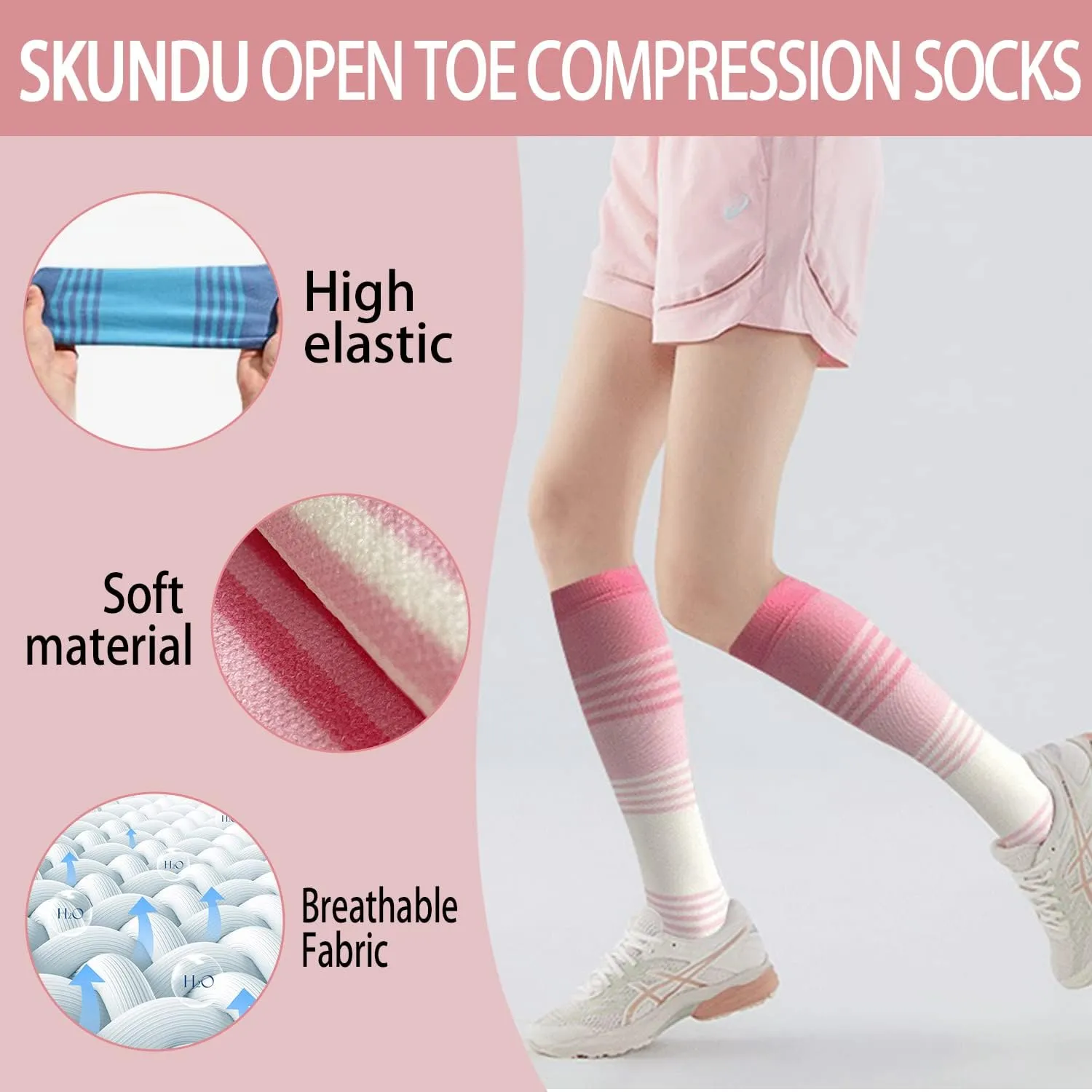 Open Toe Compression Socks 3 Pairs 20-25mmHg Toeless Graduated Compression Socks Sleeve