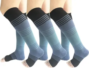 Open Toe Compression Socks 3 Pairs 20-25mmHg Toeless Graduated Compression Socks Sleeve