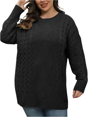 Oversized Cable Knit Sweater for Women Casual Long Sleeve Crewneck Tunic Tops Fall Winter Chunky Pullover Jumpers