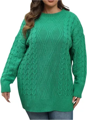 Oversized Cable Knit Sweater for Women Casual Long Sleeve Crewneck Tunic Tops Fall Winter Chunky Pullover Jumpers