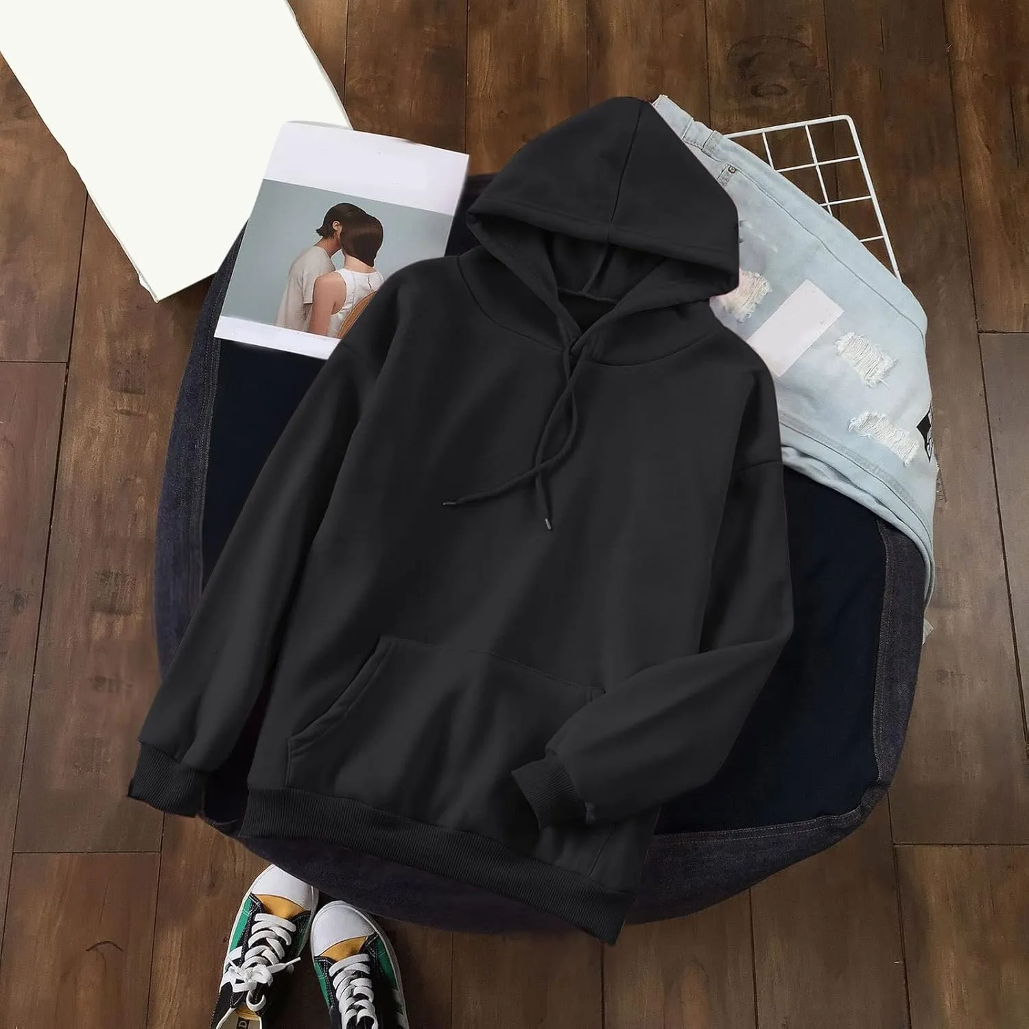 Oversized Sweatshirts for Women Loose Fit Casual Pocket Pullover Hoodies Long Sleeve String Solid Activewear Sweater
