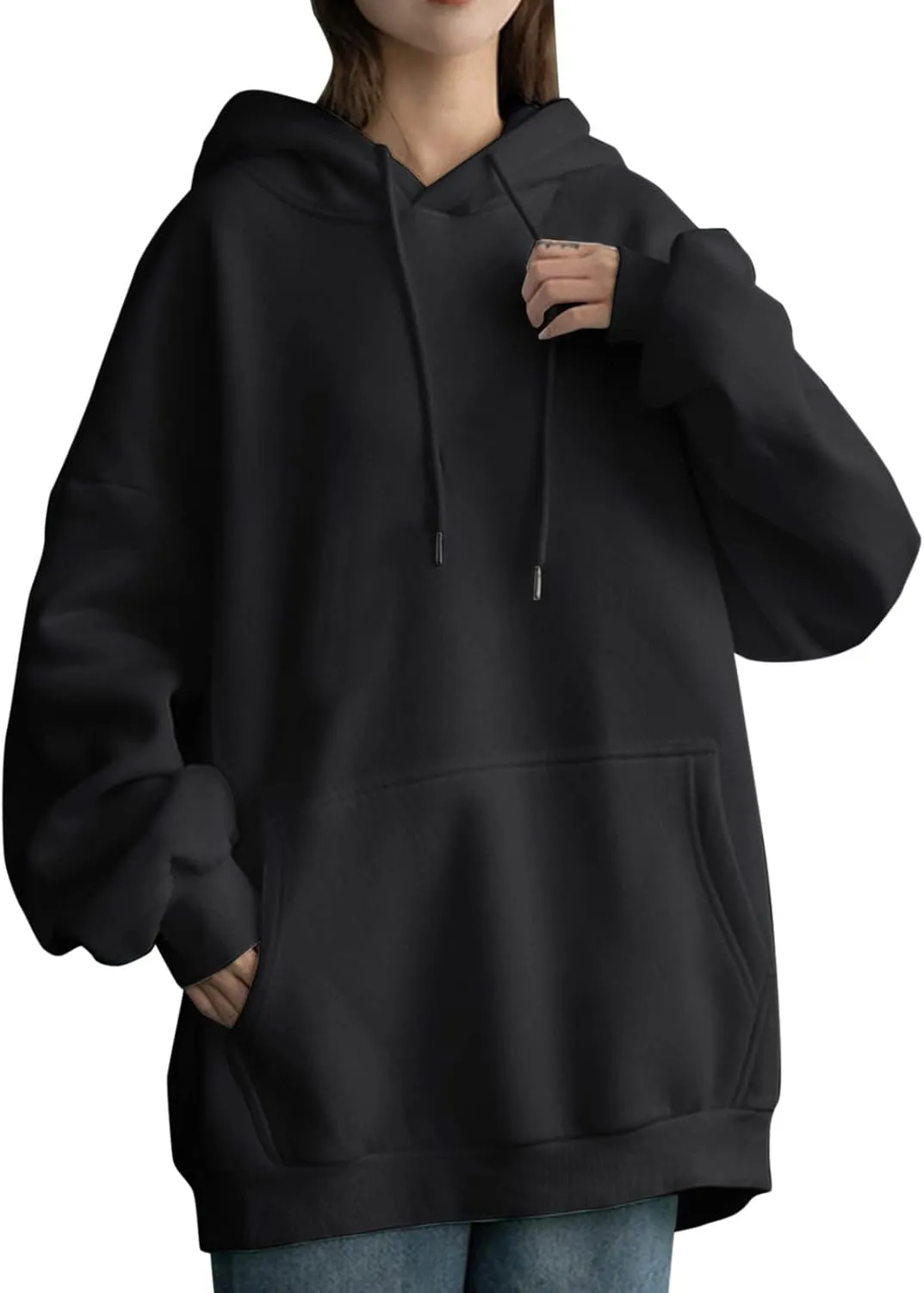 Oversized Sweatshirts for Women Loose Fit Casual Pocket Pullover Hoodies Long Sleeve String Solid Activewear Sweater