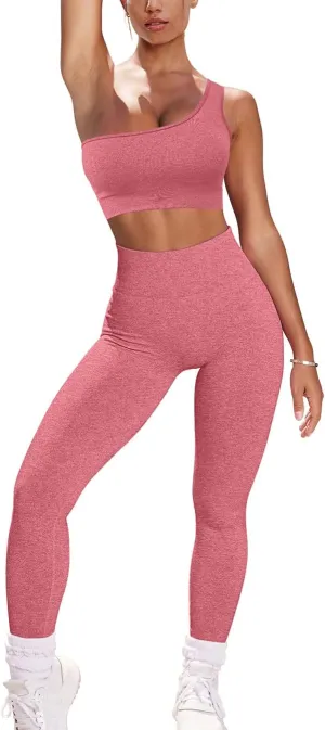 OYS Workout Sets for Women 2 Piece Seamless High Waist Running Leggings Yoga Gym One Shoulder Sports Bra Outfits