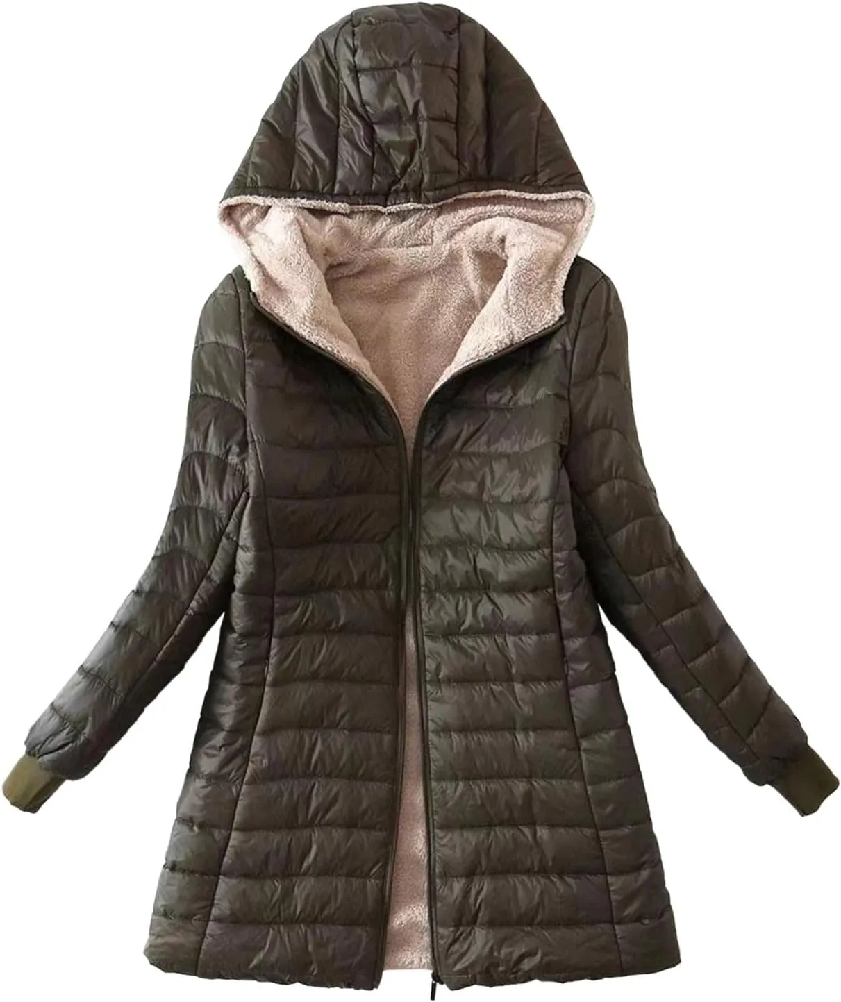 Packable Puffer Jacket Women Plus Size Winter Coats Lightweight Fleece Lined Down Hooded Zip Up Long Comfy Baggy Parka