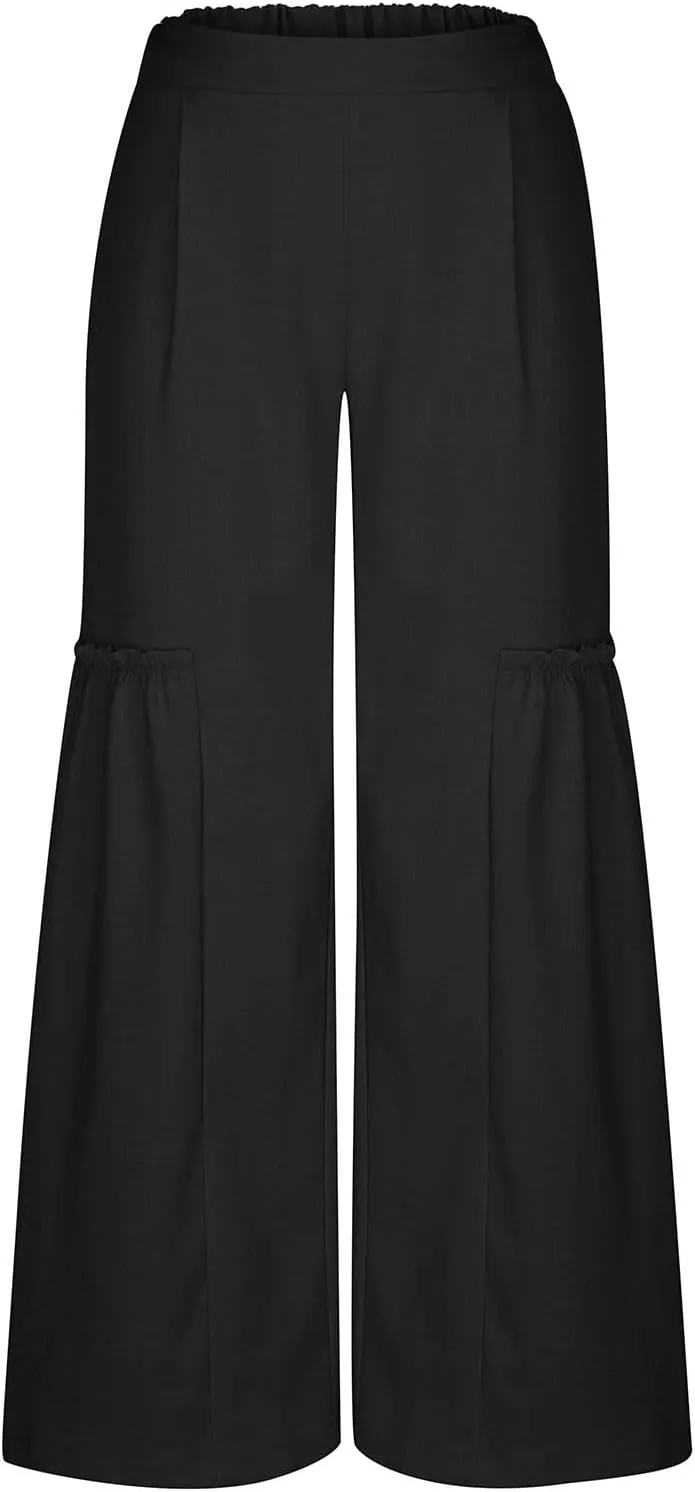 Palazzo Pants Women,Wide Leg Trousers Ladies Elastic Waist Summer Loose Fit Straight Leg Patchwork Beach Yoga Pants